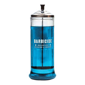 Barbicide disinfectant glass jar