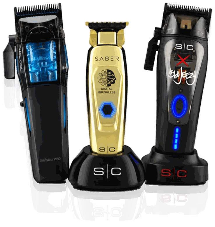 BaBylissPRO Dual-Coil cordless clipper, StyleCraft Saber gold trimmer and StyleCraft x 360 Jeezy cordless clipper, in stock at Rico’s Barber Supply